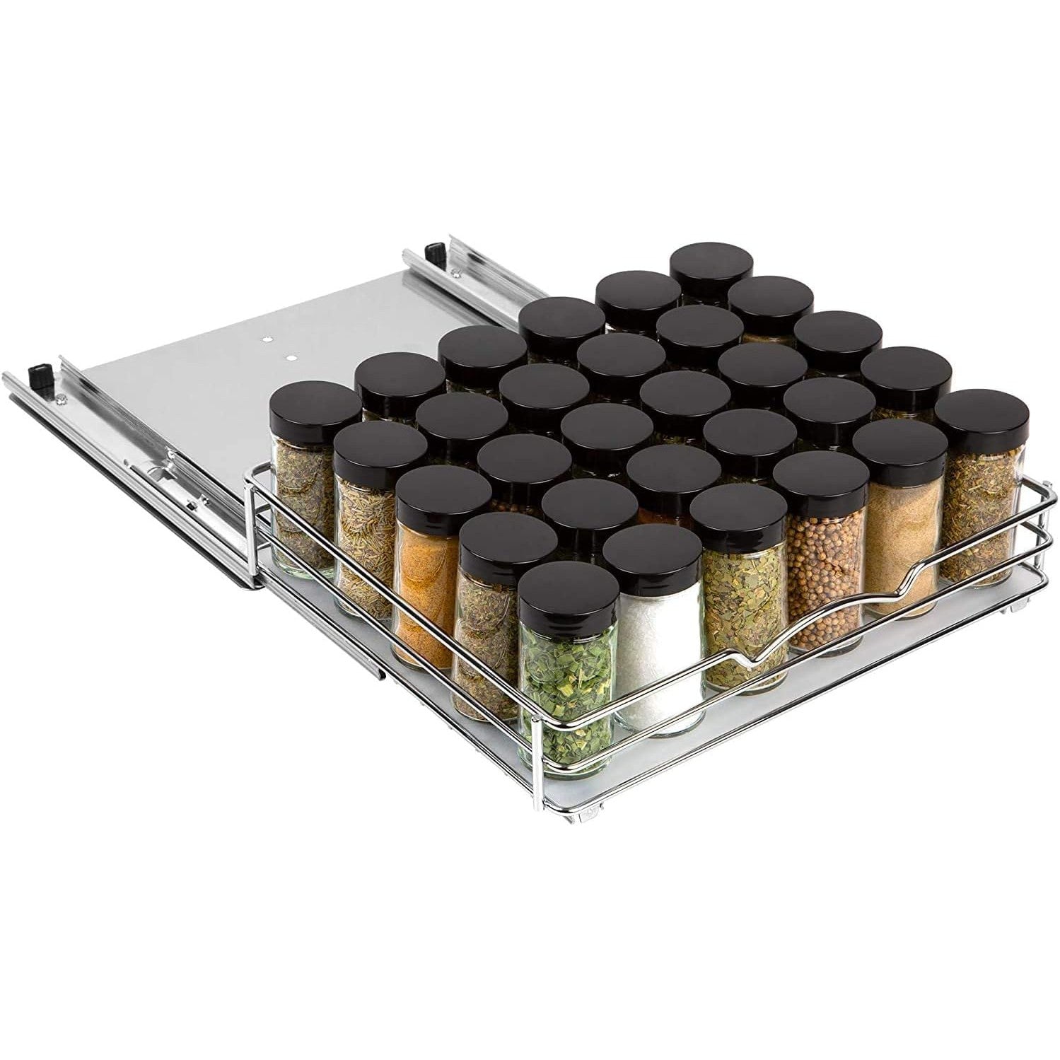 Pull Out Cabinet Organizer for Spices, Cans - Heavy Duty with Lifetime Limited Warranty, Chrome Finish