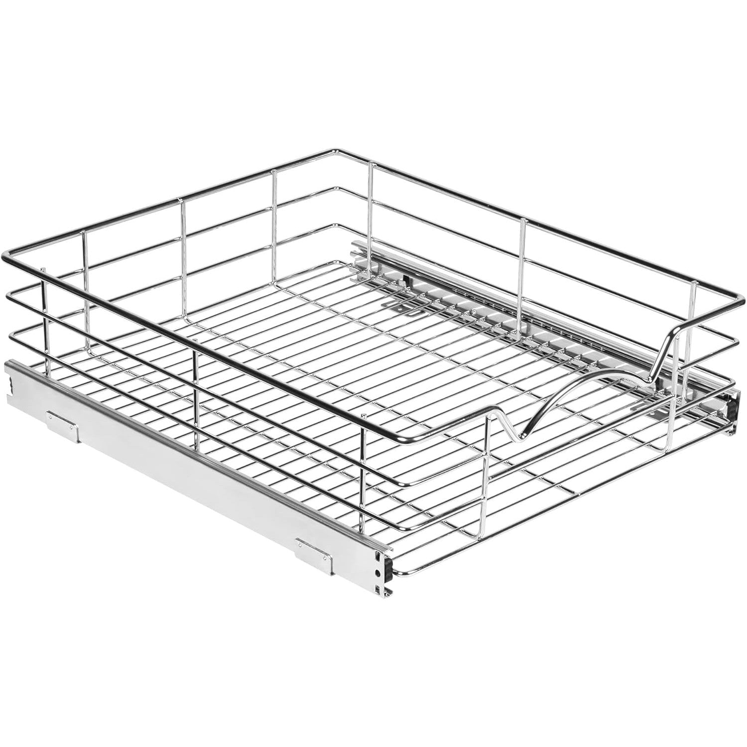 Pull Out Cabinet Organizer - Pantry Drawer Slide Out Caddy with Heavy Gauge Metal Wire, Anti-Rust Chrome Finish