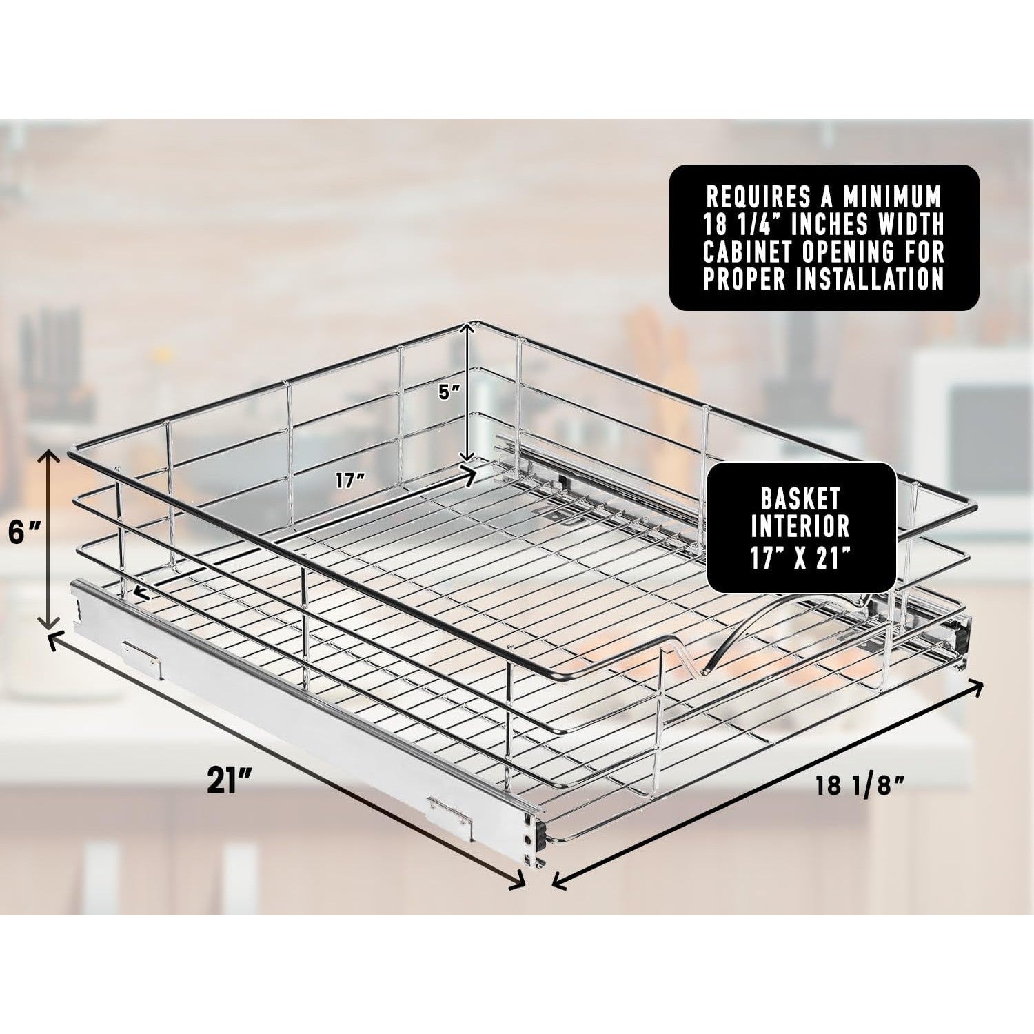 Pull Out Cabinet Organizer - Pantry Drawer Slide Out Caddy with Heavy Gauge Metal Wire, Anti-Rust Chrome Finish