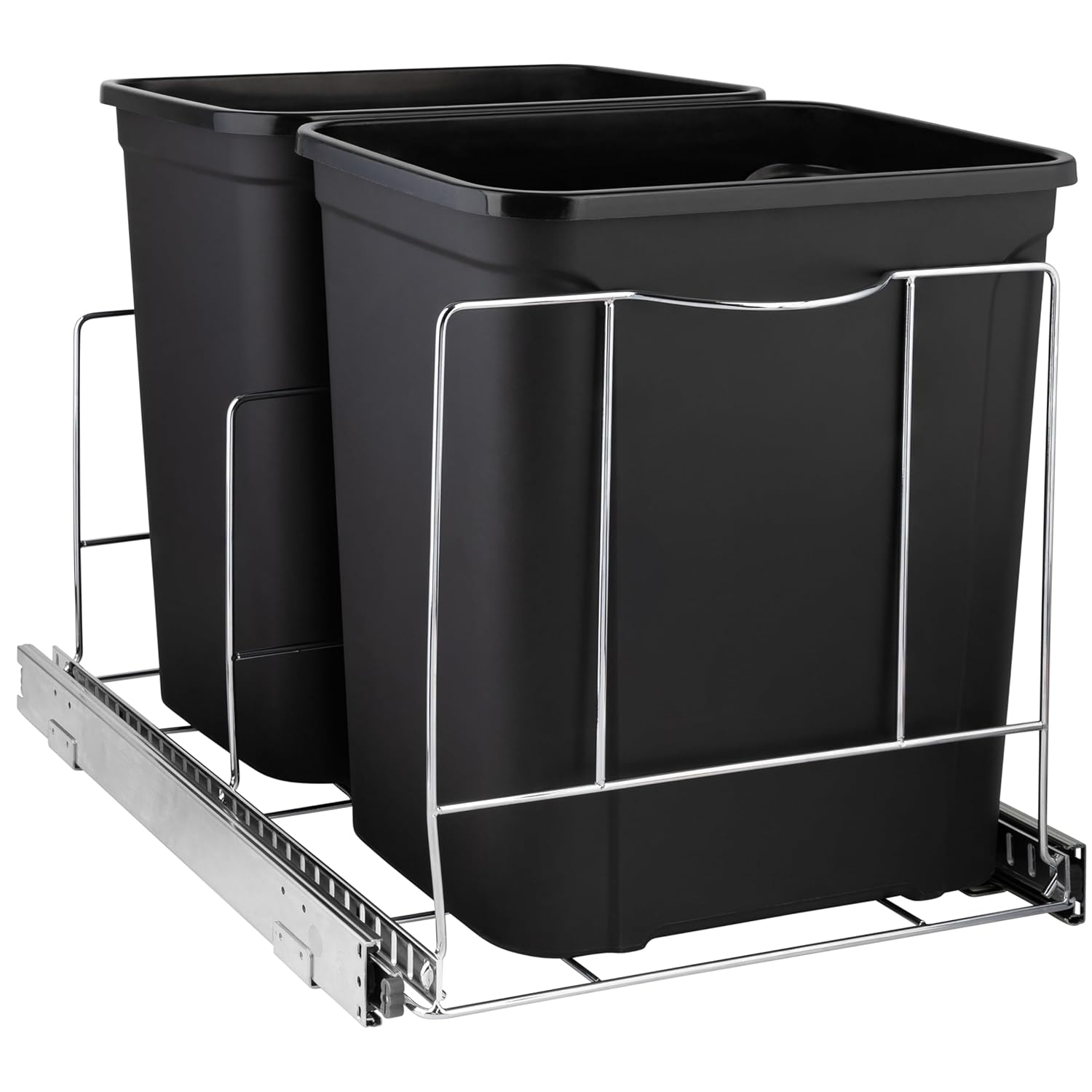 Pull Out Double Trash Can Under Cabinet - Heavy Duty Metal Sliding System with Lifetime Limited Warranty, Adjustable - Requires a 17¾” Wide Cabinet Opening