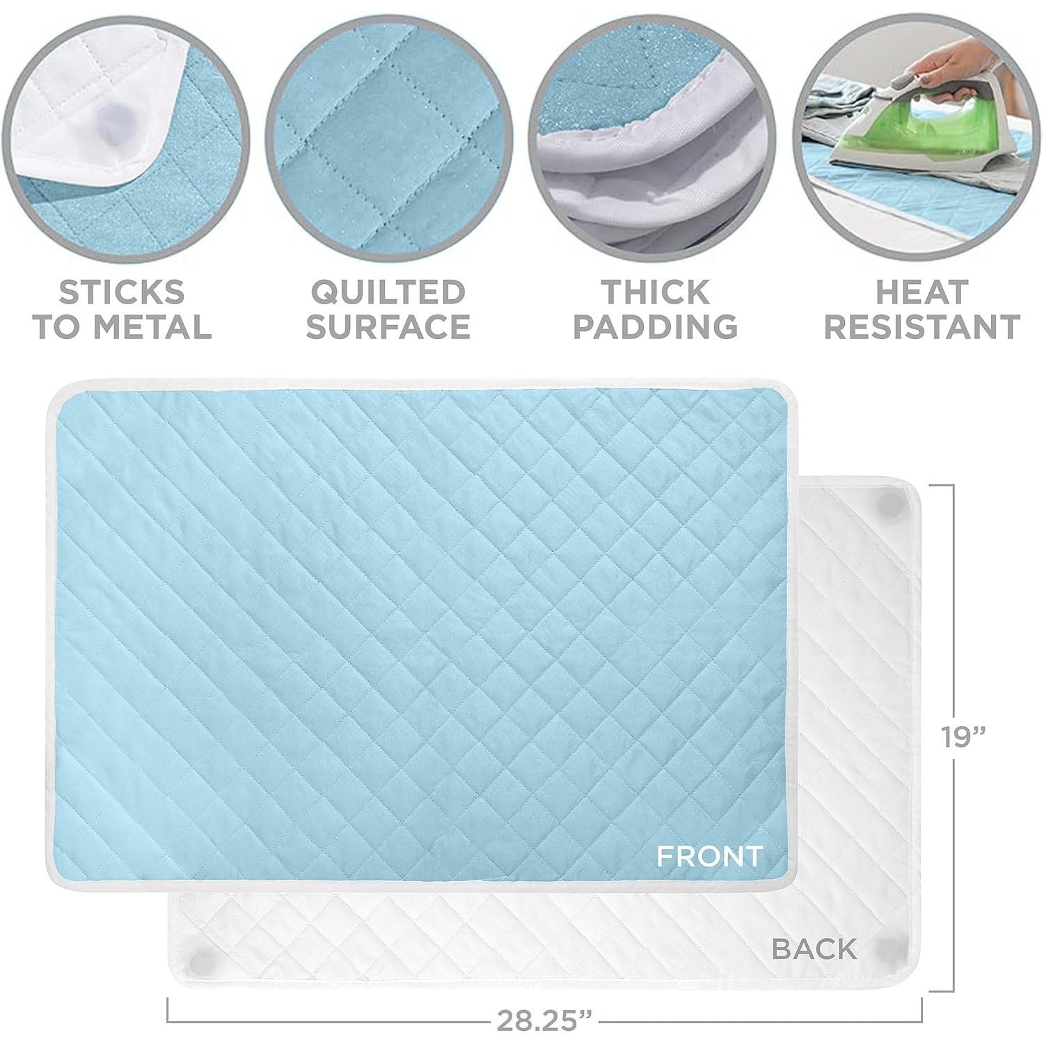 Hold N' Storage Ironing mat, Magnetic Laundry mat, 28.25” x 19” Quilted, Washer and Dryer Countertop, Ironing pad