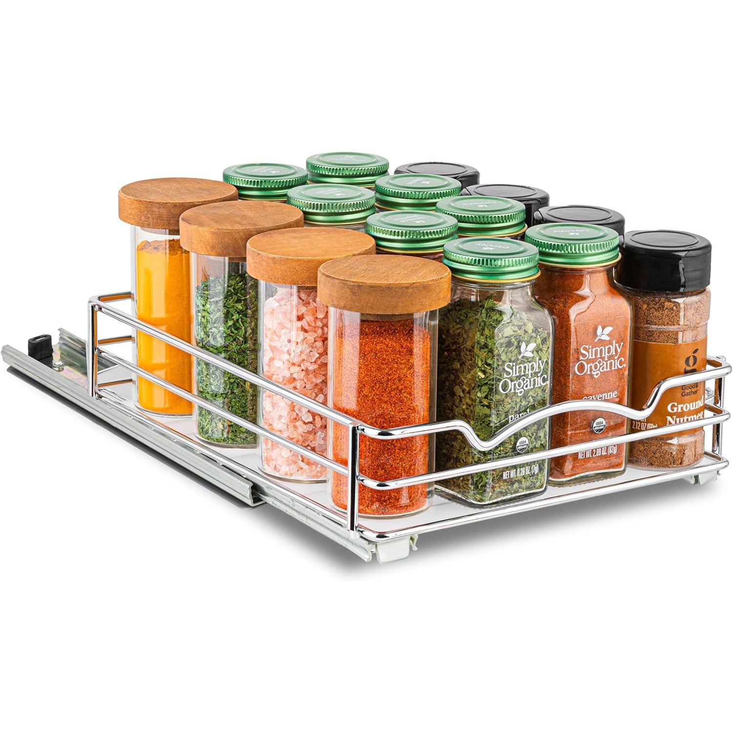 Pull Out Cabinet Organizer for Spices, Cans - Heavy Duty with Lifetime Limited Warranty, Chrome Finish