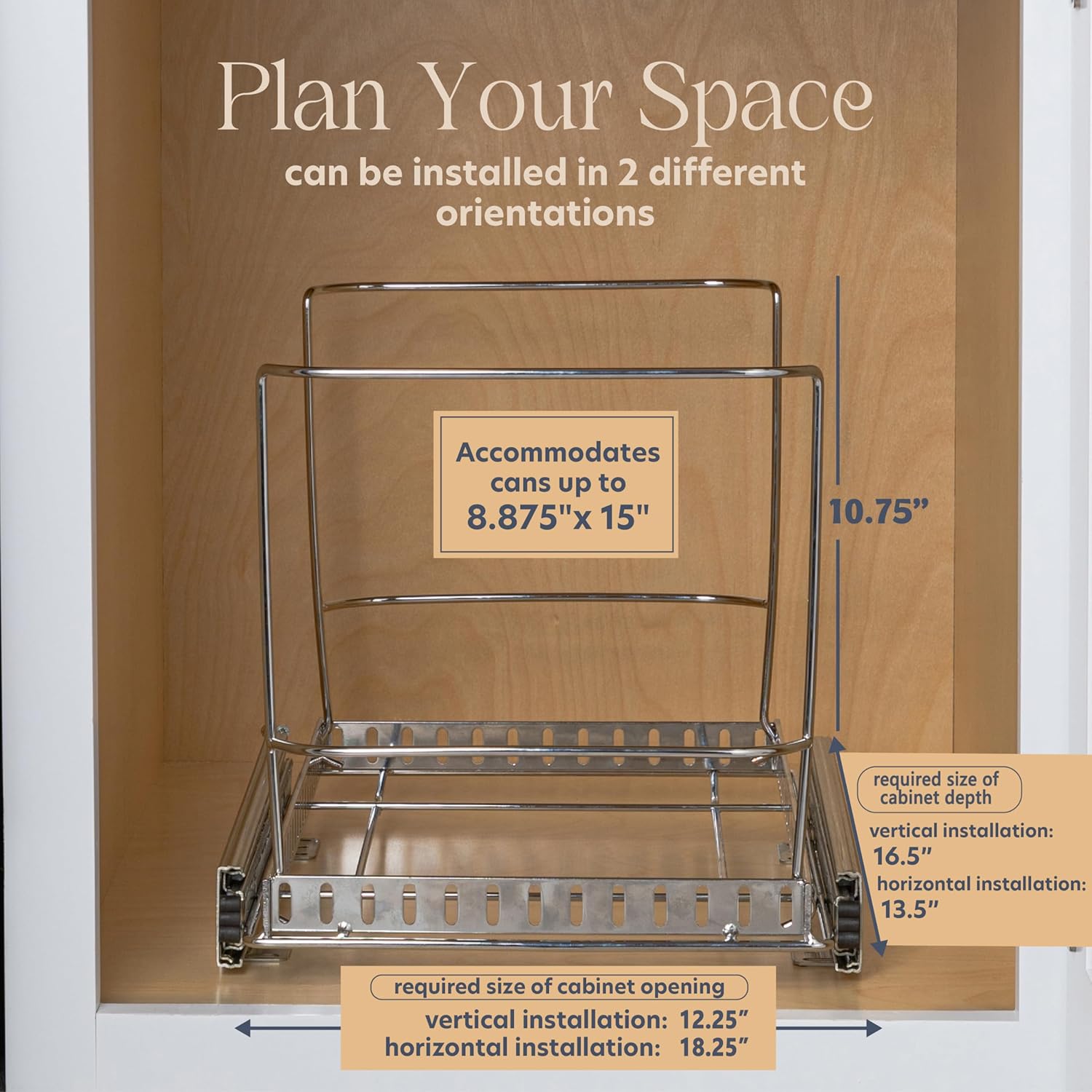 Pull Out Trash Can for Under Cabinet - Install Length or Widthwise-Anti Rust Chrome Finish