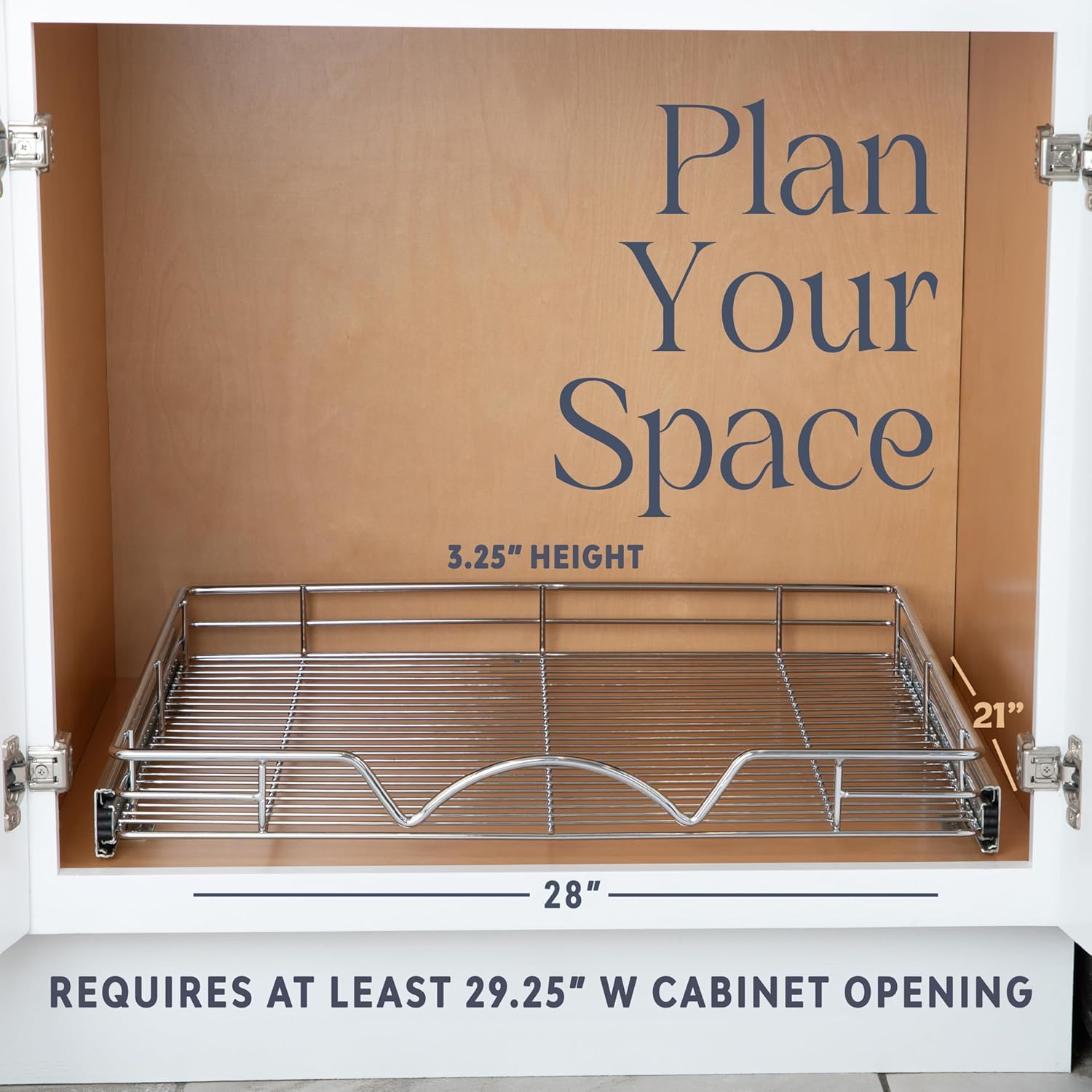 Pull Out Cabinet Organizer 21" Deep, Heavy Duty Caddy with Lifetime Limited Warranty, Chrome Finish