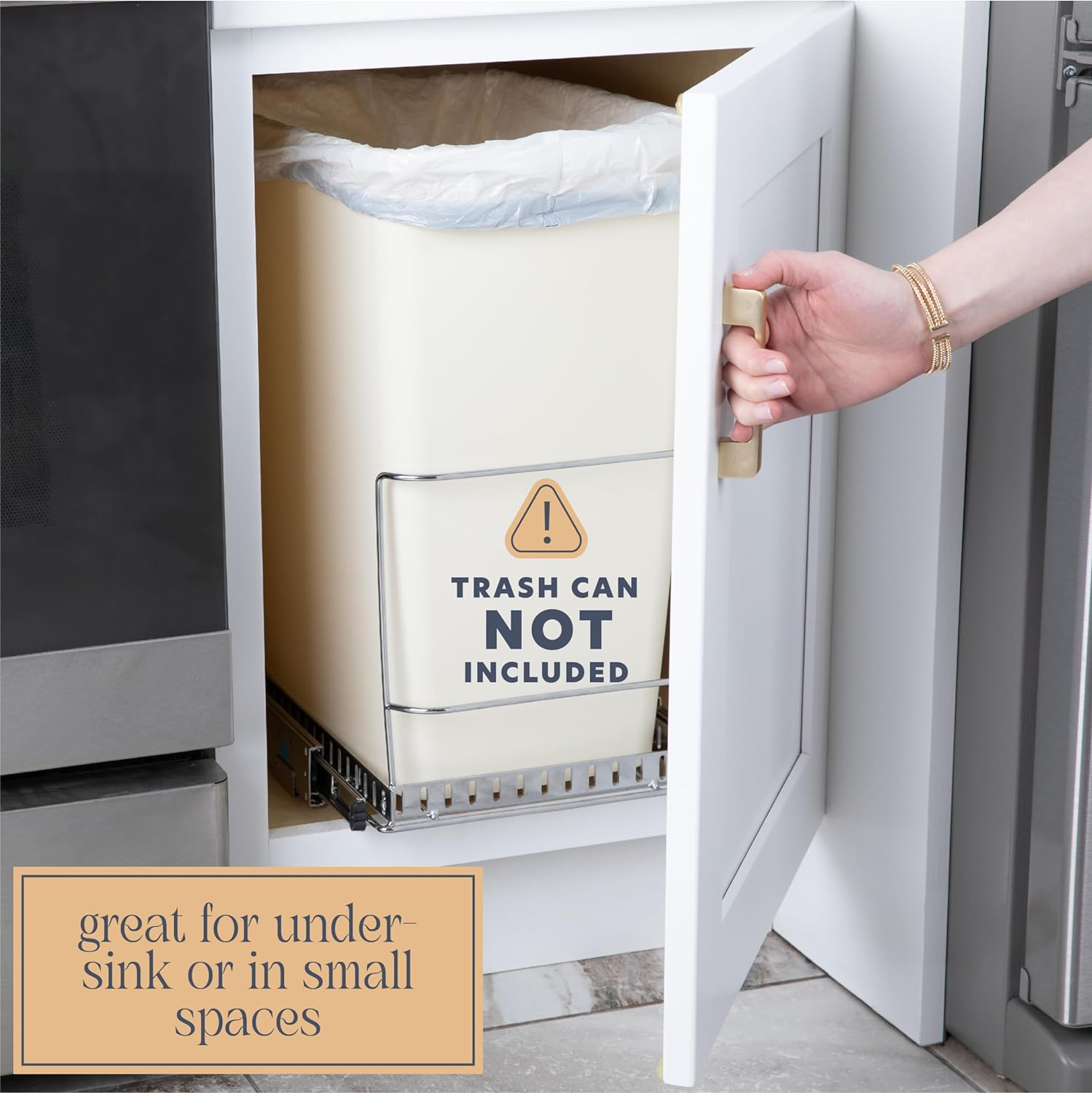 Pull Out Trash Can for Under Cabinet - Install Length or Widthwise-Anti Rust Chrome Finish