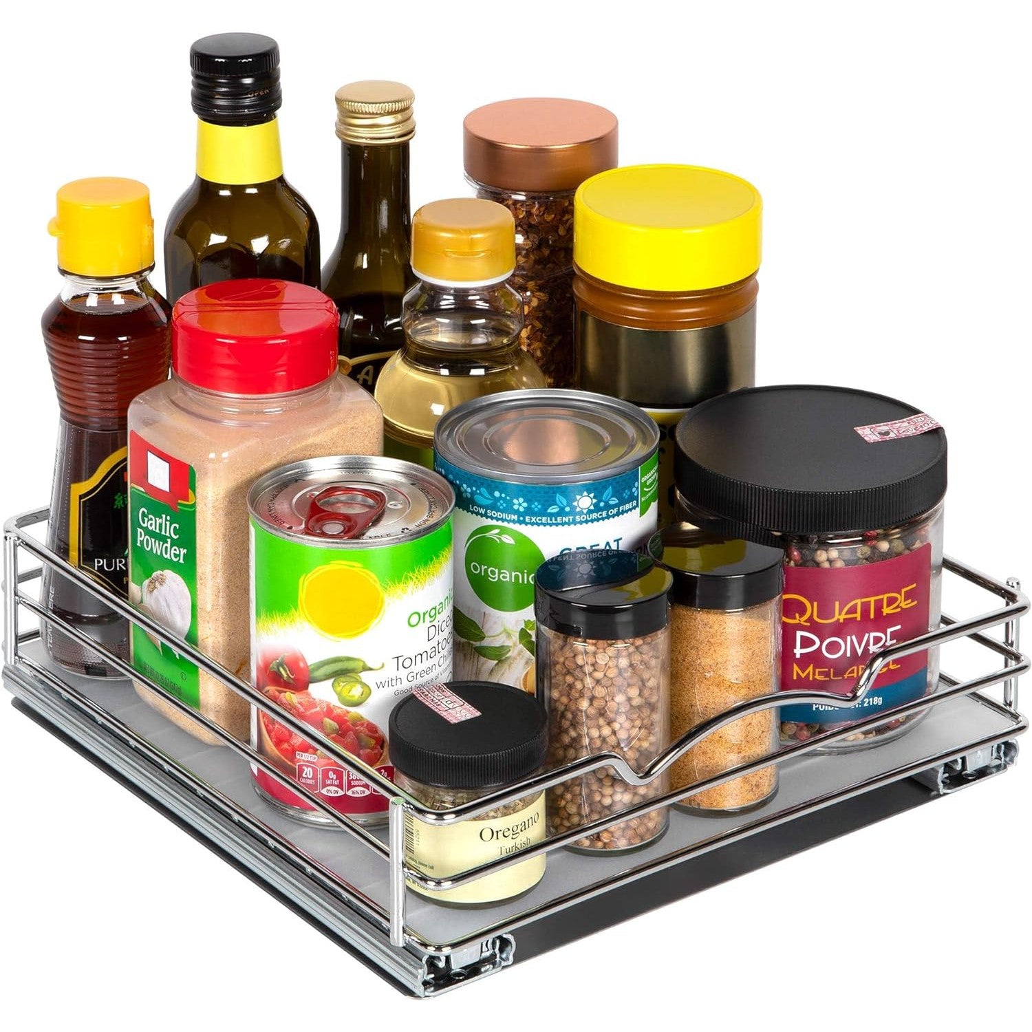 Pull Out Cabinet Organizer for Spices, Cans - Heavy Duty with Lifetime Limited Warranty, Chrome Finish