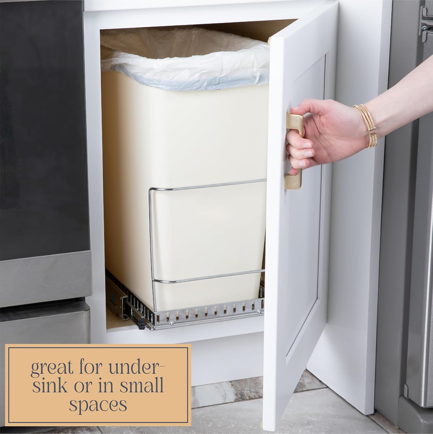 Pull Out Trash Can for Under Cabinet - Install Length or Widthwise-Anti Rust Chrome Finish