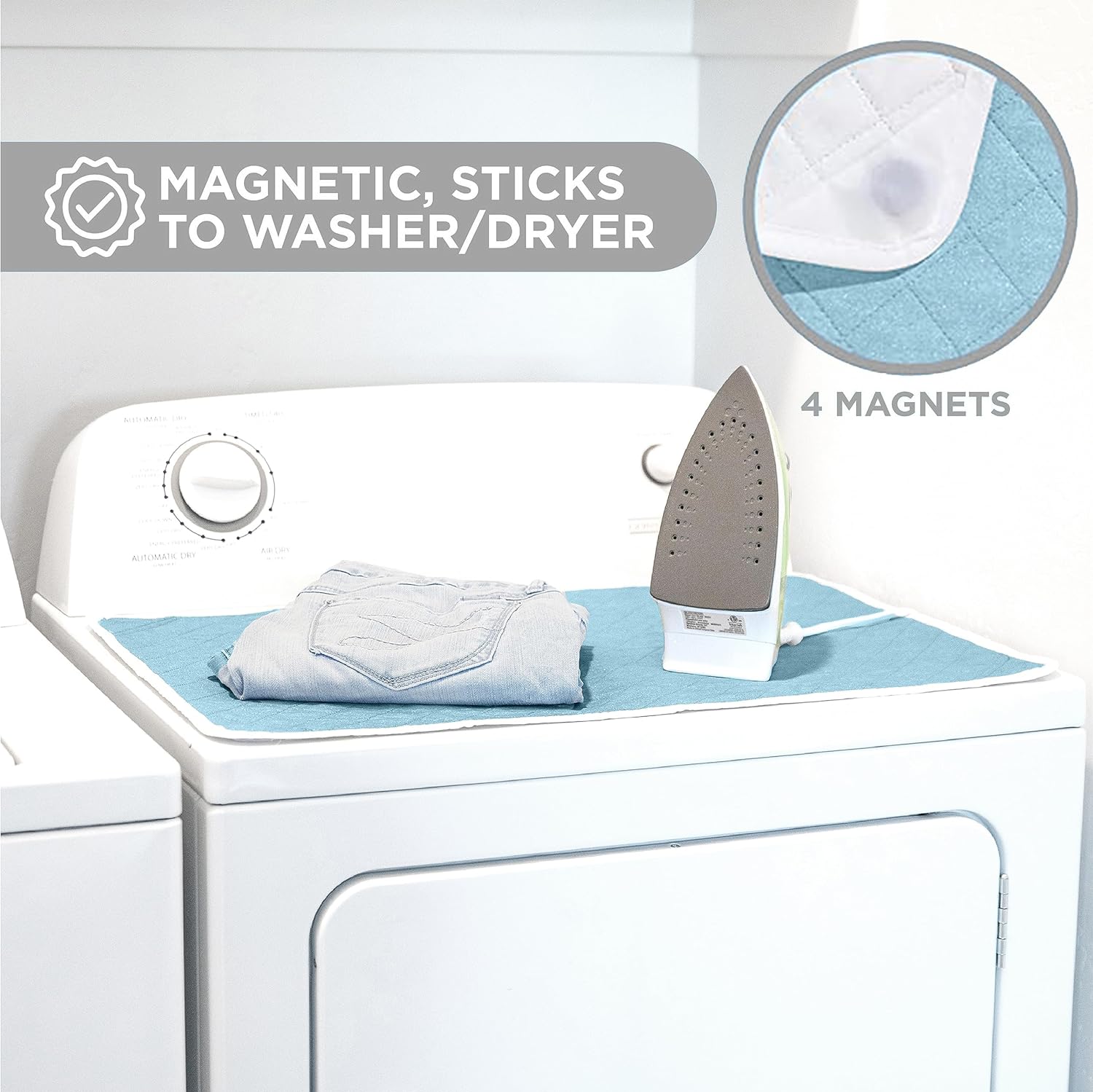 Hold N' Storage Ironing mat, Magnetic Laundry mat, 28.25” x 19” Quilted, Washer and Dryer Countertop, Ironing pad