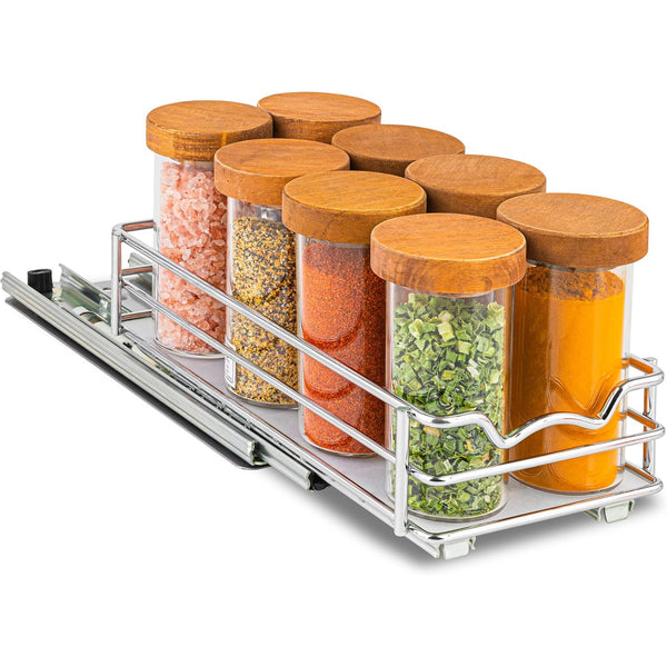 Pull Out Cabinet Organizer for Spices, Cans - Heavy Duty with Lifetime Limited Warranty, Chrome Finish