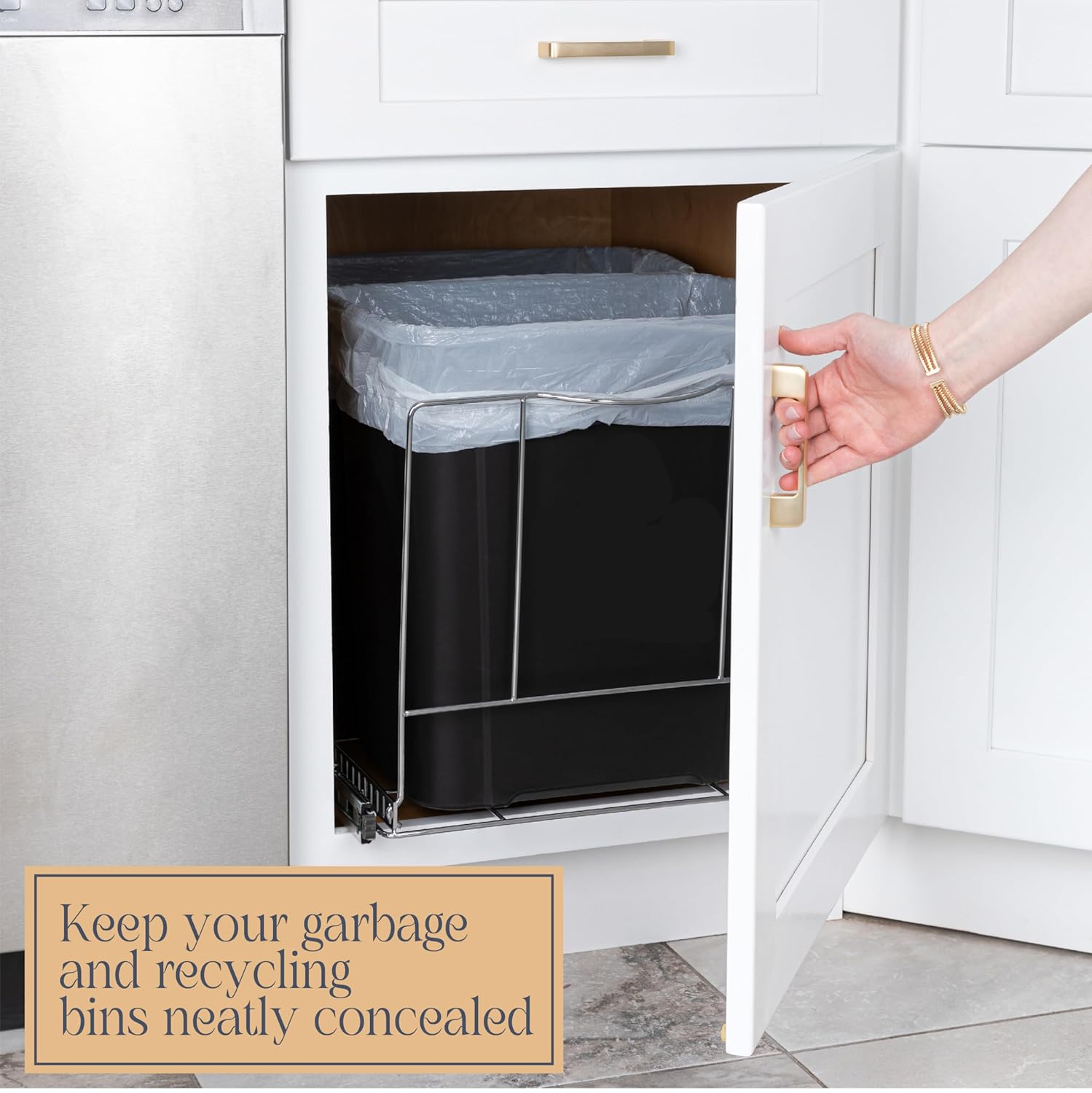 Pull Out Double Trash Can Under Cabinet - Heavy Duty Metal Sliding System with Lifetime Limited Warranty, Adjustable - Requires a 17¾” Wide Cabinet Opening