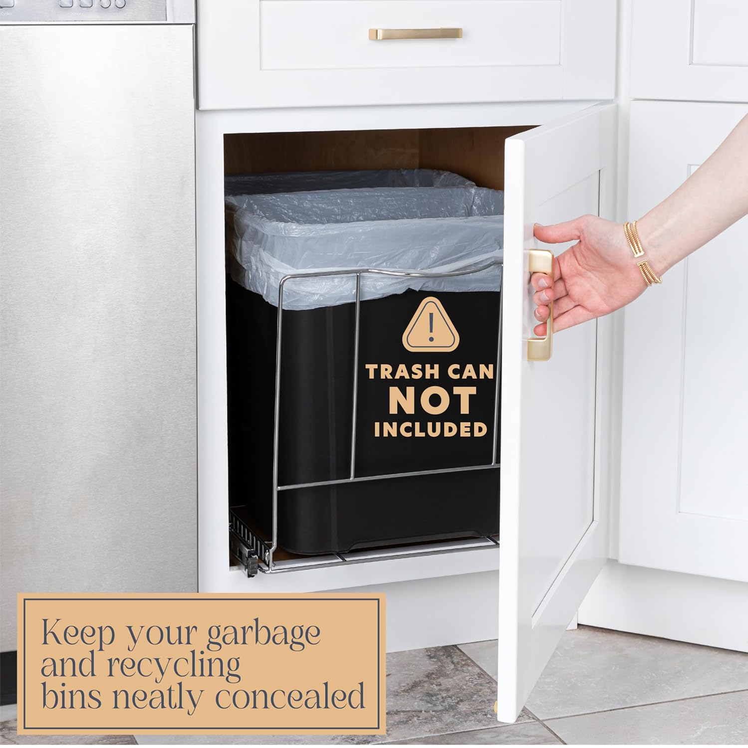 Pull Out Double Trash Can Under Cabinet - Heavy Duty Metal Sliding System with Lifetime Limited Warranty, Adjustable - Requires a 17¾” Wide Cabinet Opening