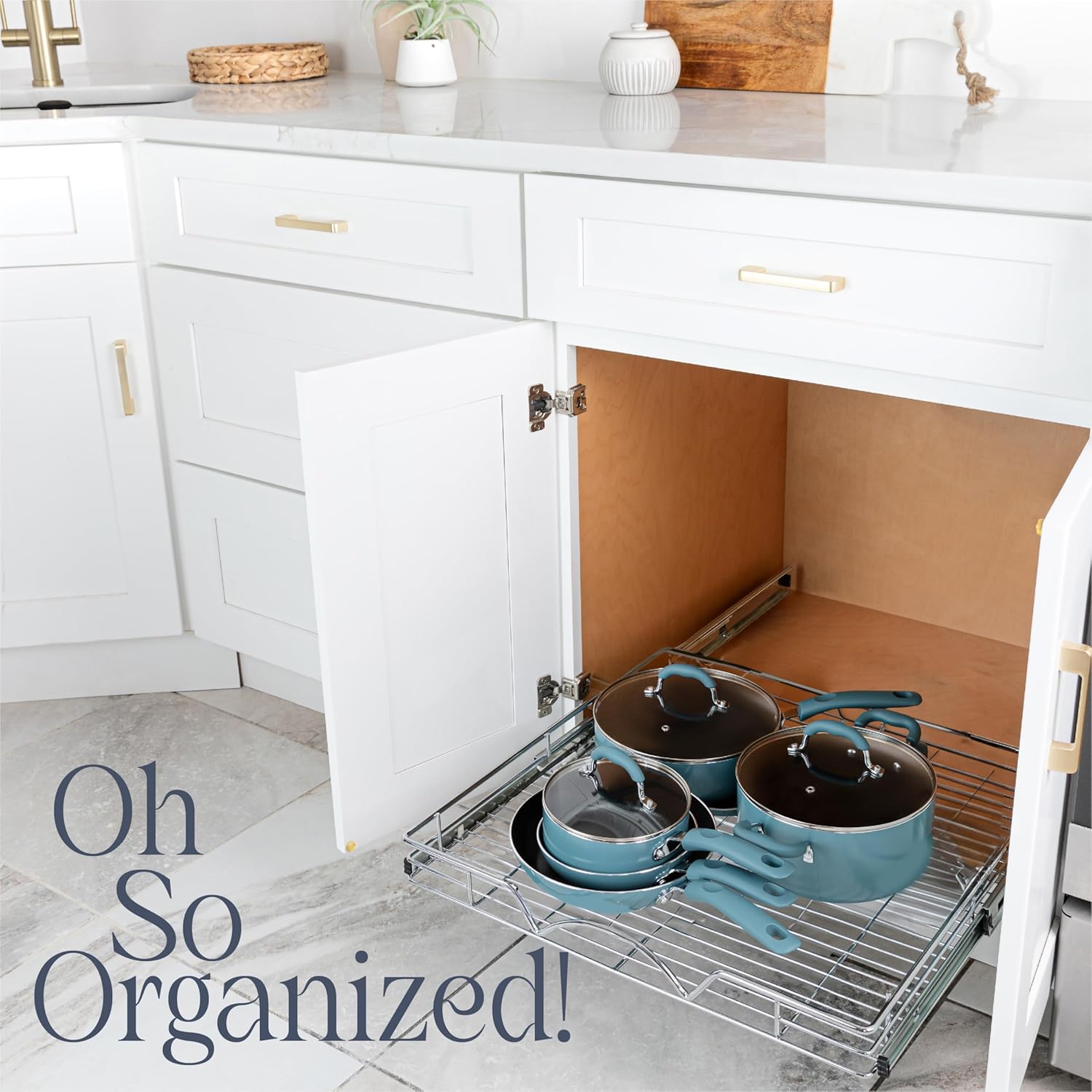 Pull Out Cabinet Organizer 21" Deep, Heavy Duty Caddy with Lifetime Limited Warranty, Chrome Finish