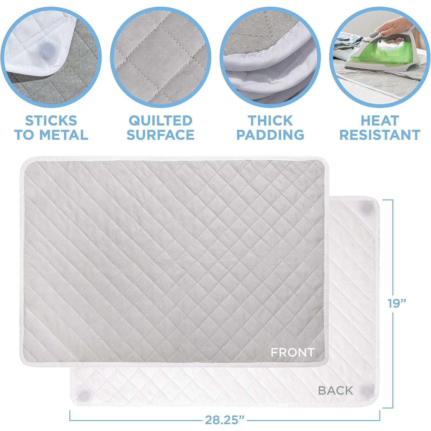 Hold N' Storage Ironing mat, Magnetic Laundry mat, 28.25” x 19” Quilted, Washer and Dryer Countertop, Ironing pad