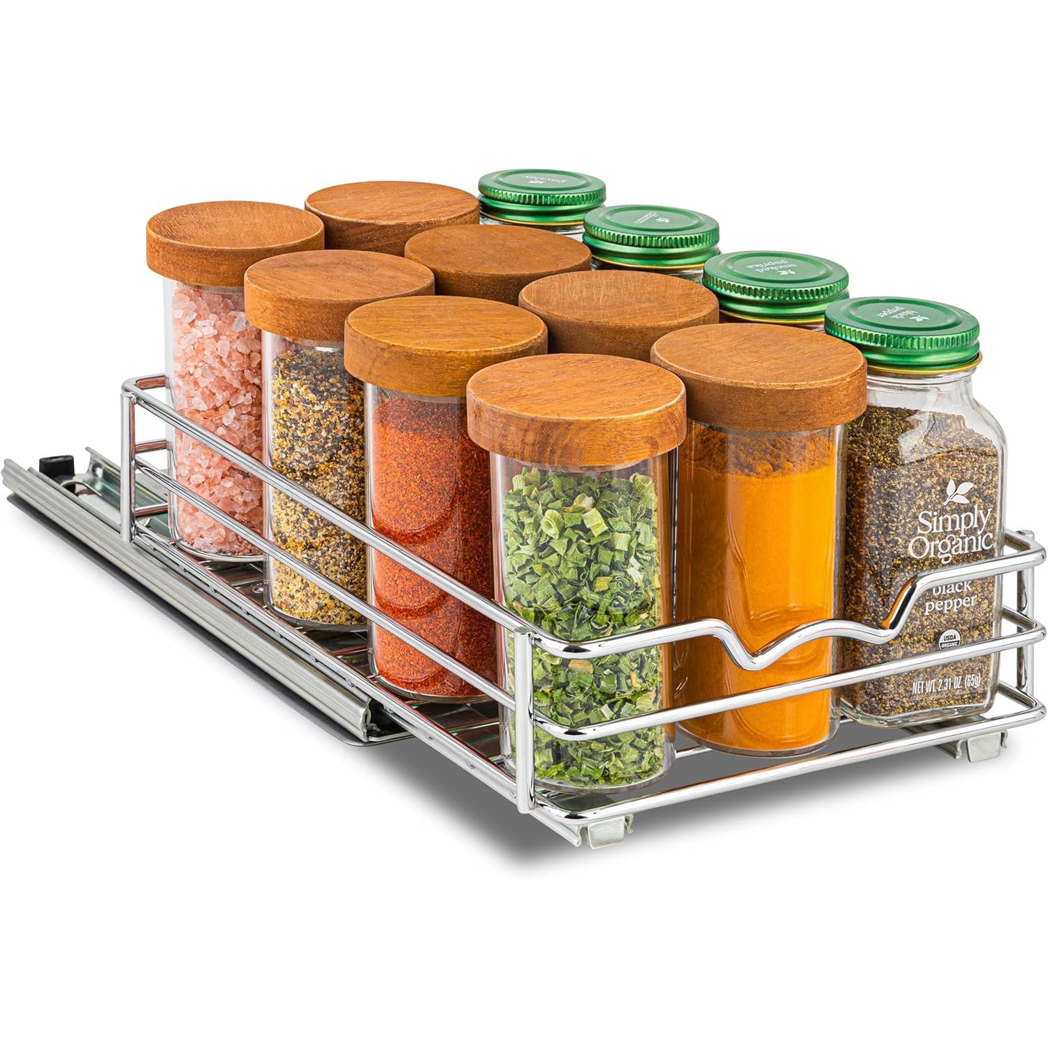 Pull Out Cabinet Organizer for Spices, Cans - Heavy Duty with Lifetime Limited Warranty, Chrome Finish