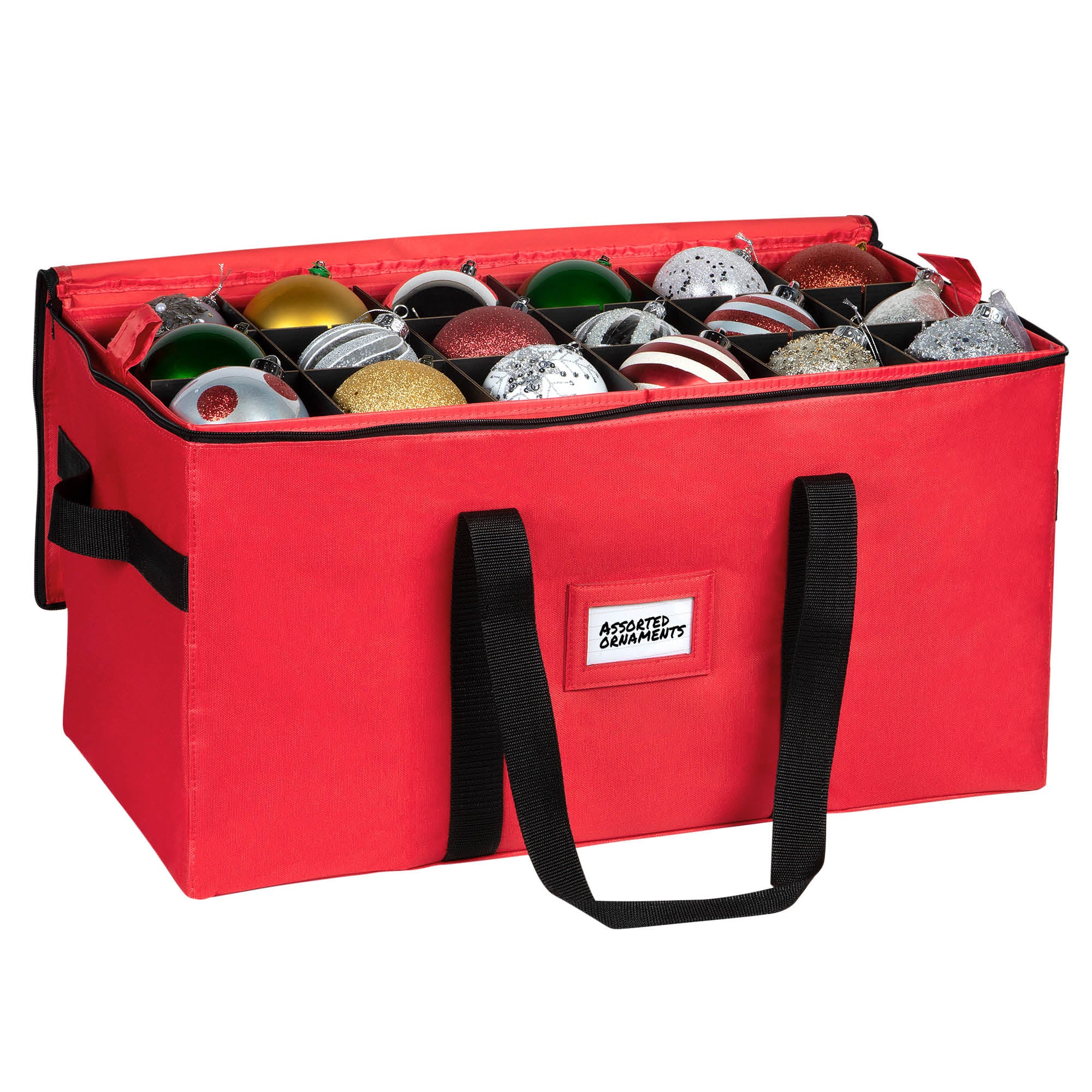 Christmas Ornament Storage Container - With Individual Trays -Heavy Duty 600D Tear Resistant Material, Zippered, Adjustable Dividers - Large