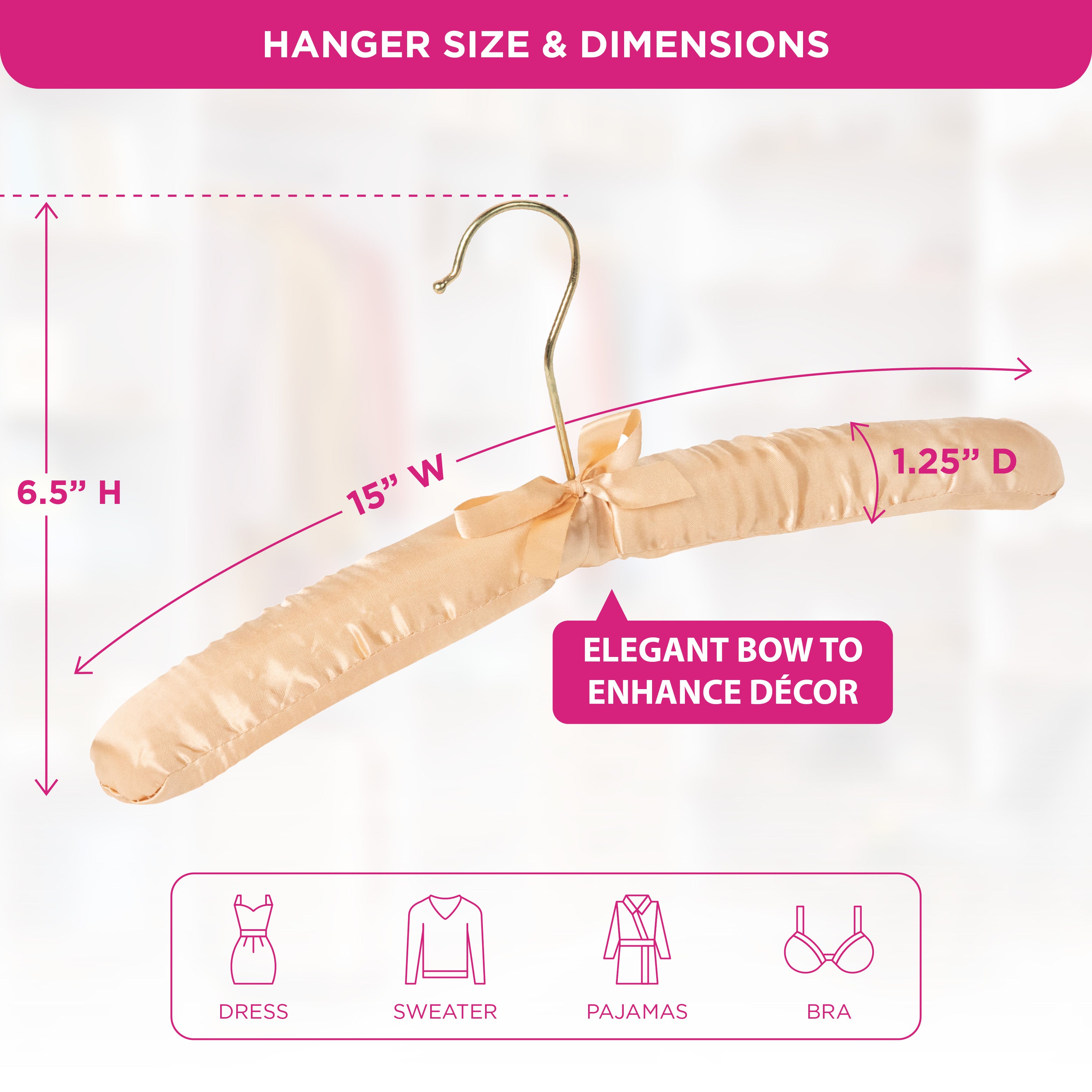 Padded Hangers -Set of 12 Premium Heavy Duty Thick Satin Soft Fabric No Shoulder Bump Hangers with Gold Hooks for Women's Clothes, Sweaters, Dresses, Clothing, Coats, Weddings, Lingerie