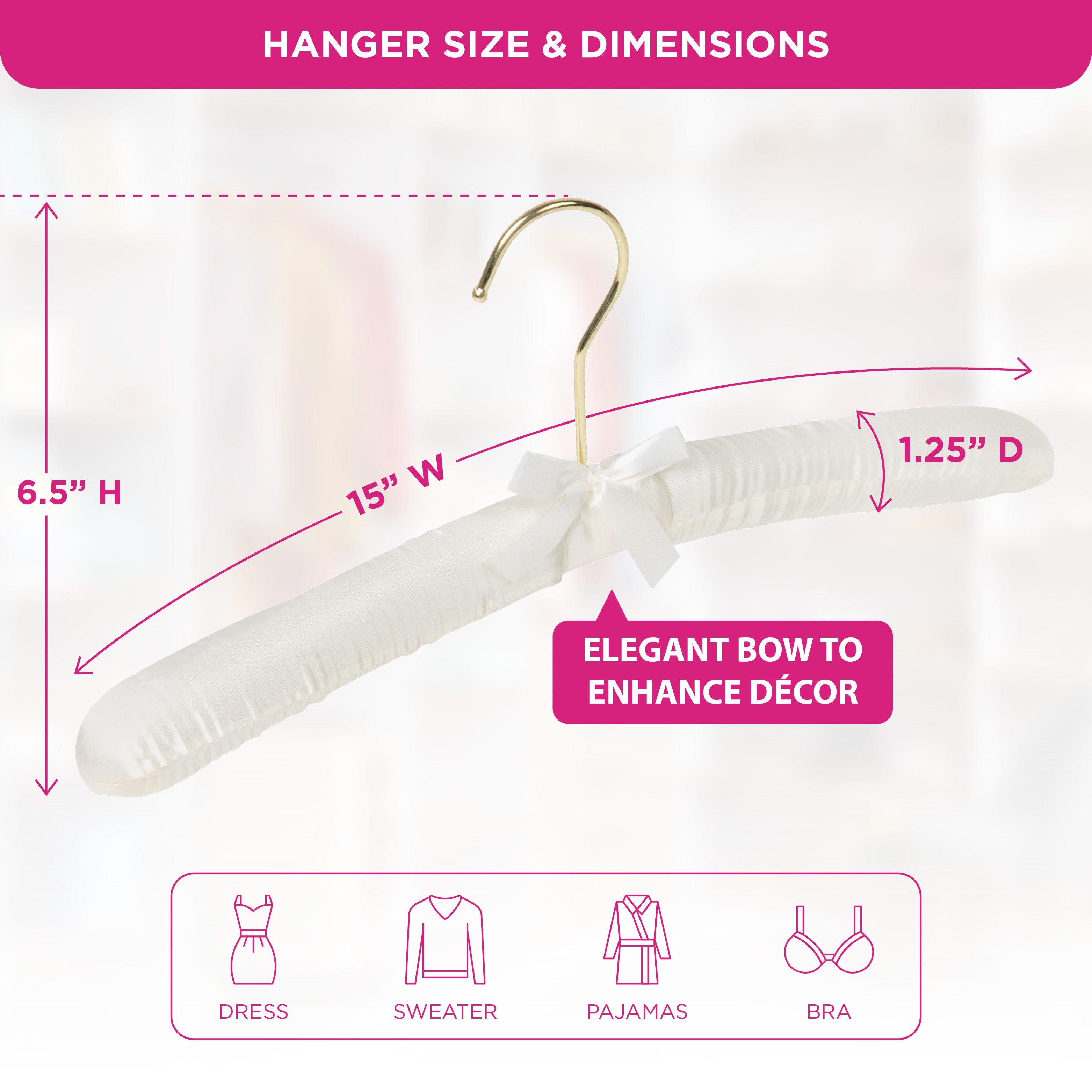 Padded Hangers -Set of 12 Premium Heavy Duty Thick Satin Soft Fabric No Shoulder Bump Hangers with Gold Hooks for Women's Clothes, Sweaters, Dresses, Clothing, Coats, Weddings, Lingerie