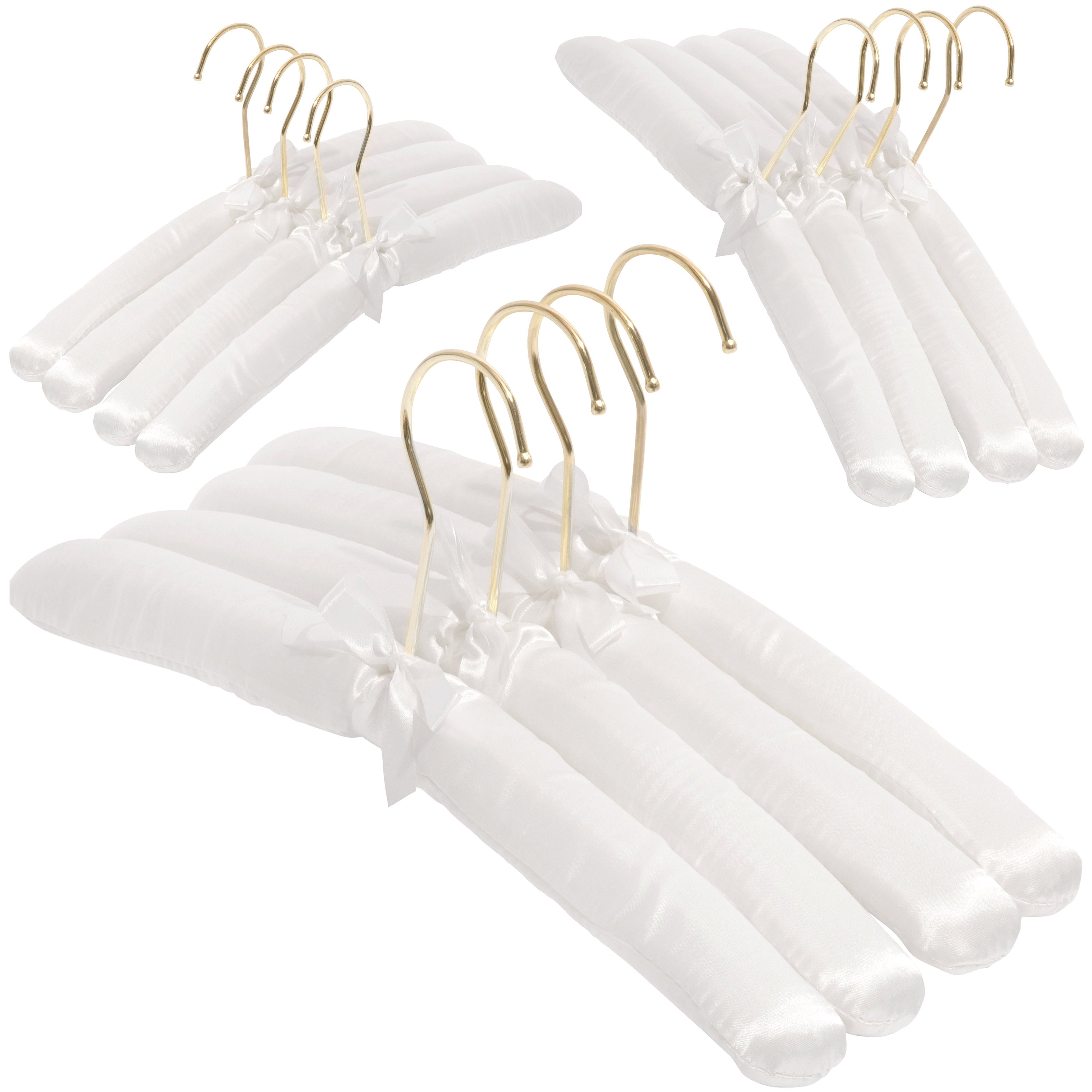 Padded Hangers -Set of 12 Premium Heavy Duty Thick Satin Soft Fabric No Shoulder Bump Hangers with Gold Hooks for Women's Clothes, Sweaters, Dresses, Clothing, Coats, Weddings, Lingerie