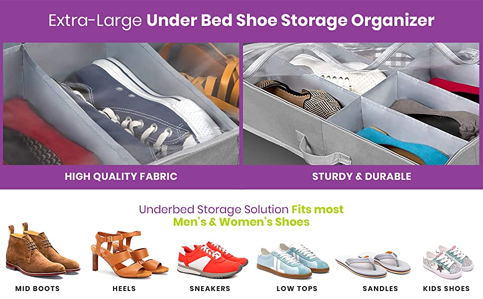  Shoe Organizer Under Bed,Underbed Shoe Storage Boxes  Bins,Sturdy Organizador De Zapatos,Extra Large Zapateras Organizer for  Closet,Men Women Kids Shoes,High Heels,Short Boots,Sneakers,White,Set of 2  : Home & Kitchen