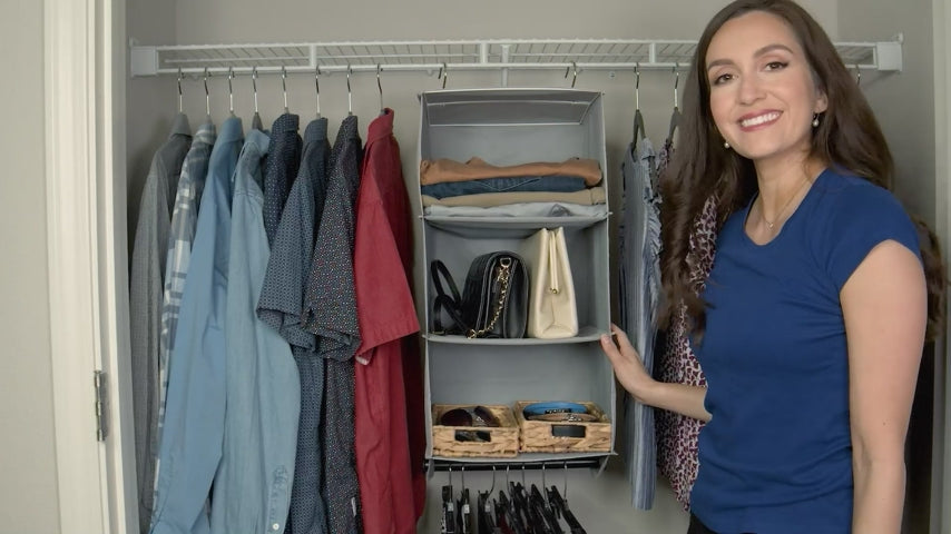 Hanging Closet Organizers - Closet Storage and RV Closet Organizer - Grey with Black Metal Rod - 3 Shelves