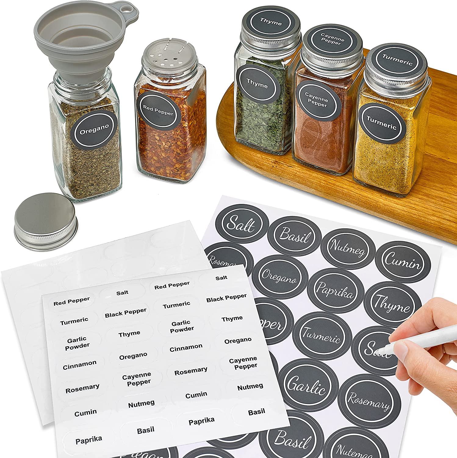Empty Spice Jars with Labels 4oz 48Pack, AuroTrends Spice Containers with  Labels- 4 oz Seasoning Containers with Preprinted Spice  Labels/Funnel/Marker